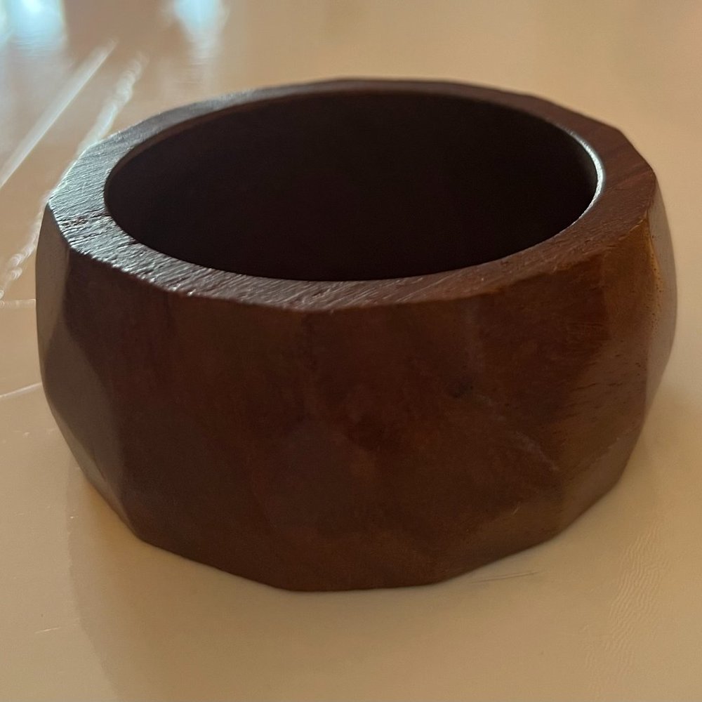 Brown Wooden Bangle Bracelet, Wide Octagon Pattern, excellent condition